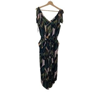 Tropical Leaf V-Neck Jumpsuit